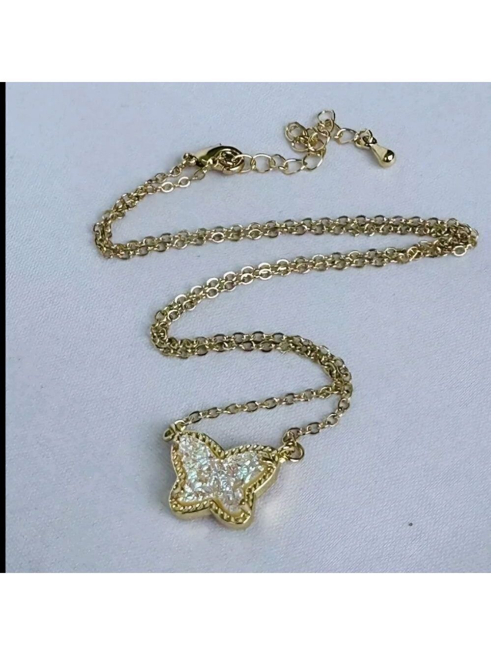 Kendra Scott Like Butterfly Druzy Necklace Gold Tone KS AB White Drusy NWOT